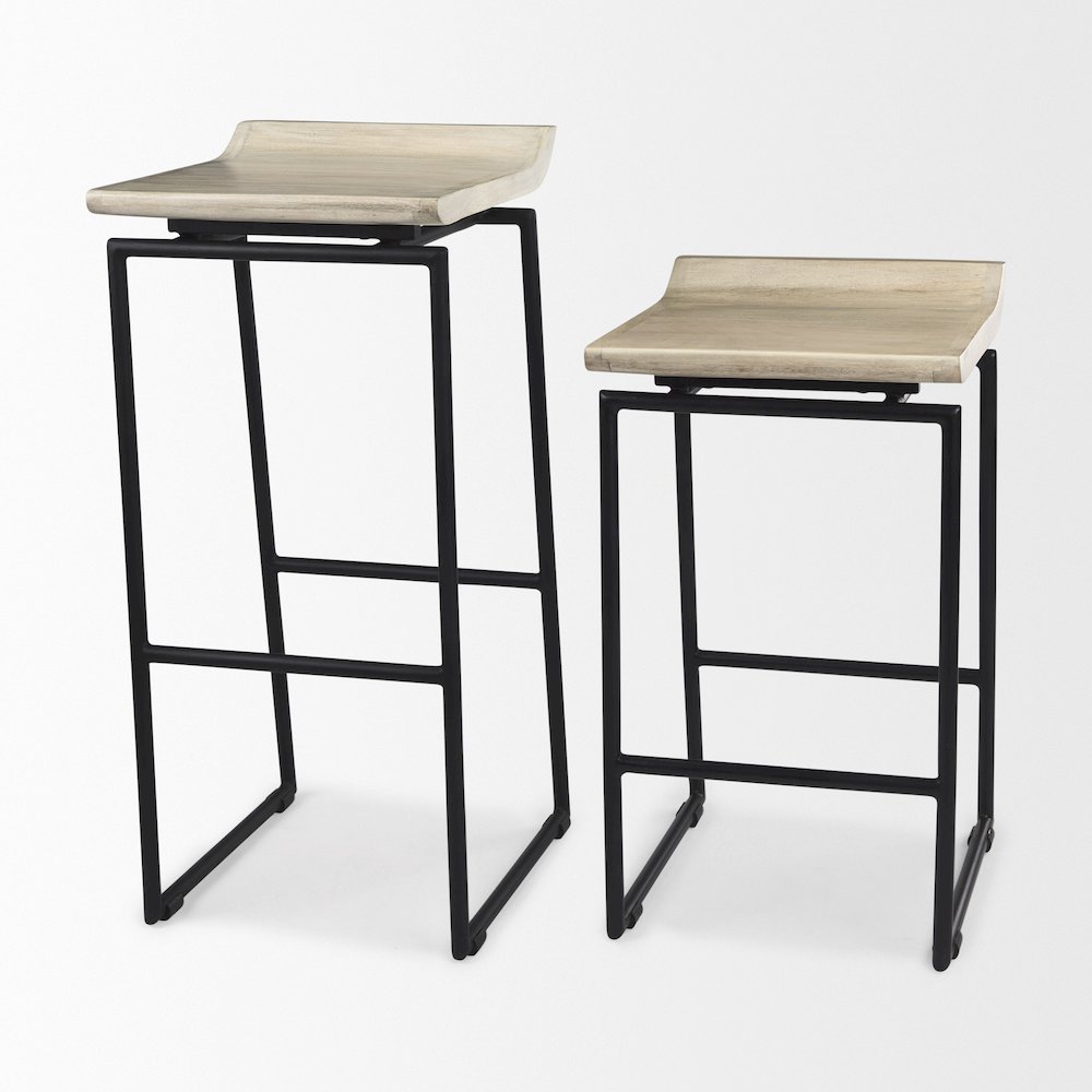 14.0L X 15.8W X 31.8H Natural Woodblack Metal Frame Bar Stool. Picture 4