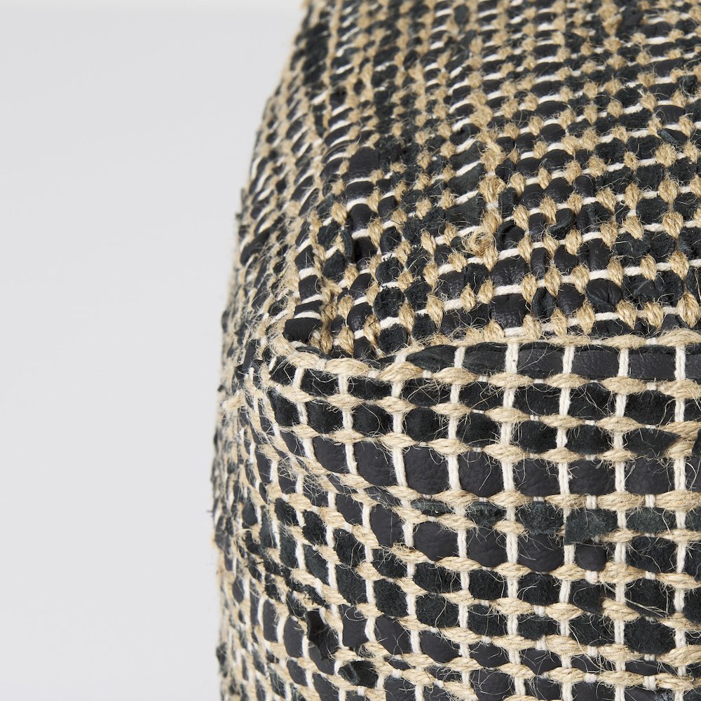 Aalia 16.0L x 16.0W x 16.0H Charcoal Leather and Jute Pouf. Picture 7