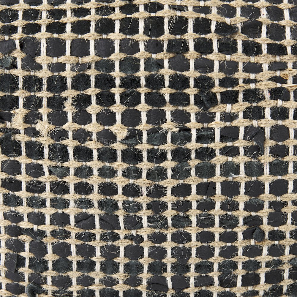 Aalia 16.0L x 16.0W x 16.0H Charcoal Leather and Jute Pouf. Picture 9