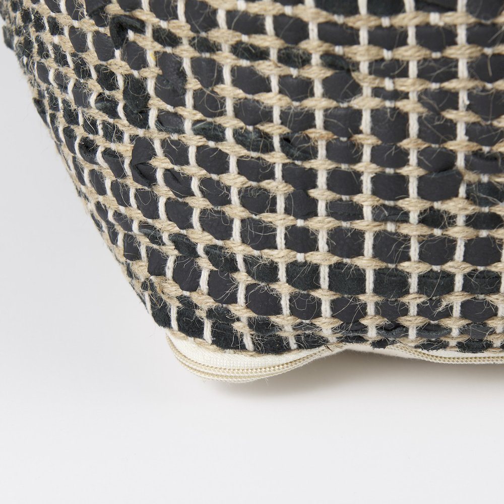 Aalia 16.0L x 16.0W x 16.0H Charcoal Leather and Jute Pouf. Picture 10