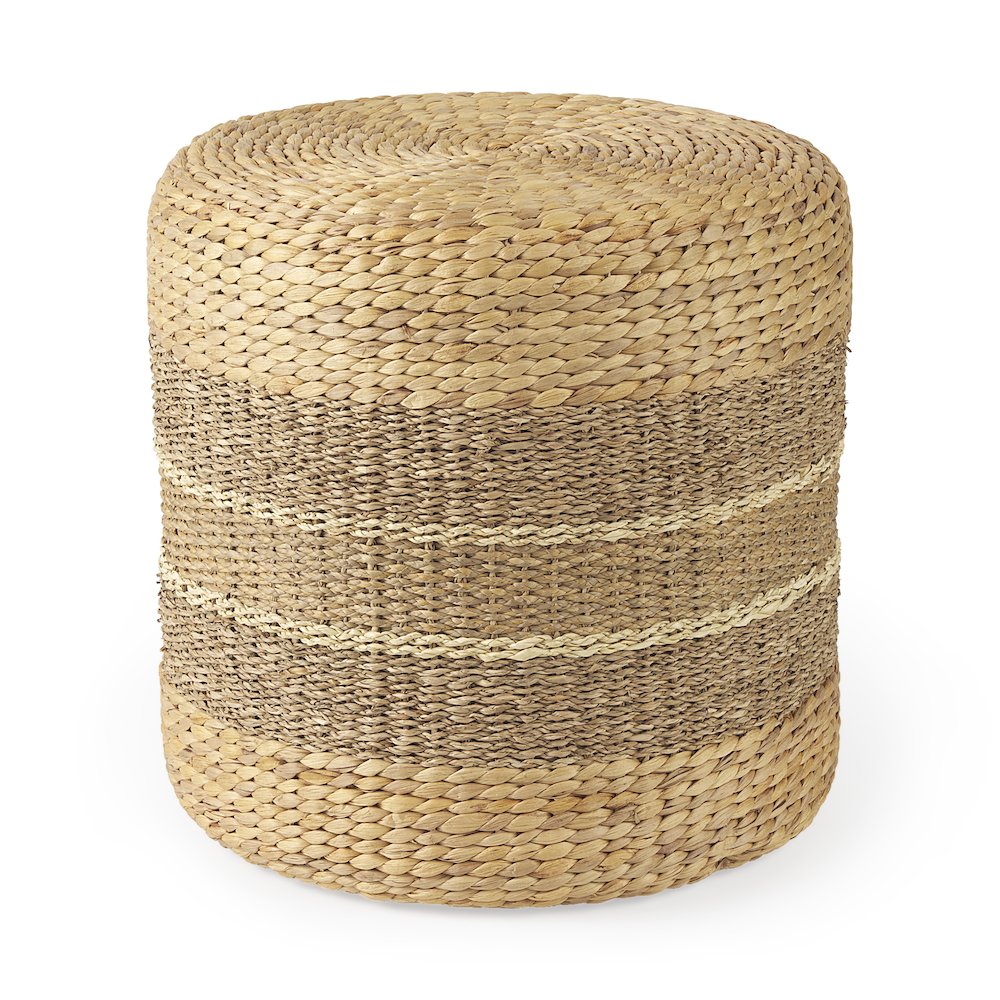 Maya 17.7L x 17.7W x 17.7H Light BrownMedium Brown Stripes Seagrass Round Pouf. Picture 1