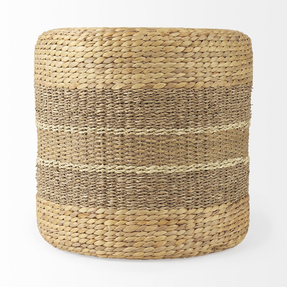 Maya 17.7L x 17.7W x 17.7H Light BrownMedium Brown Stripes Seagrass Round Pouf. Picture 2