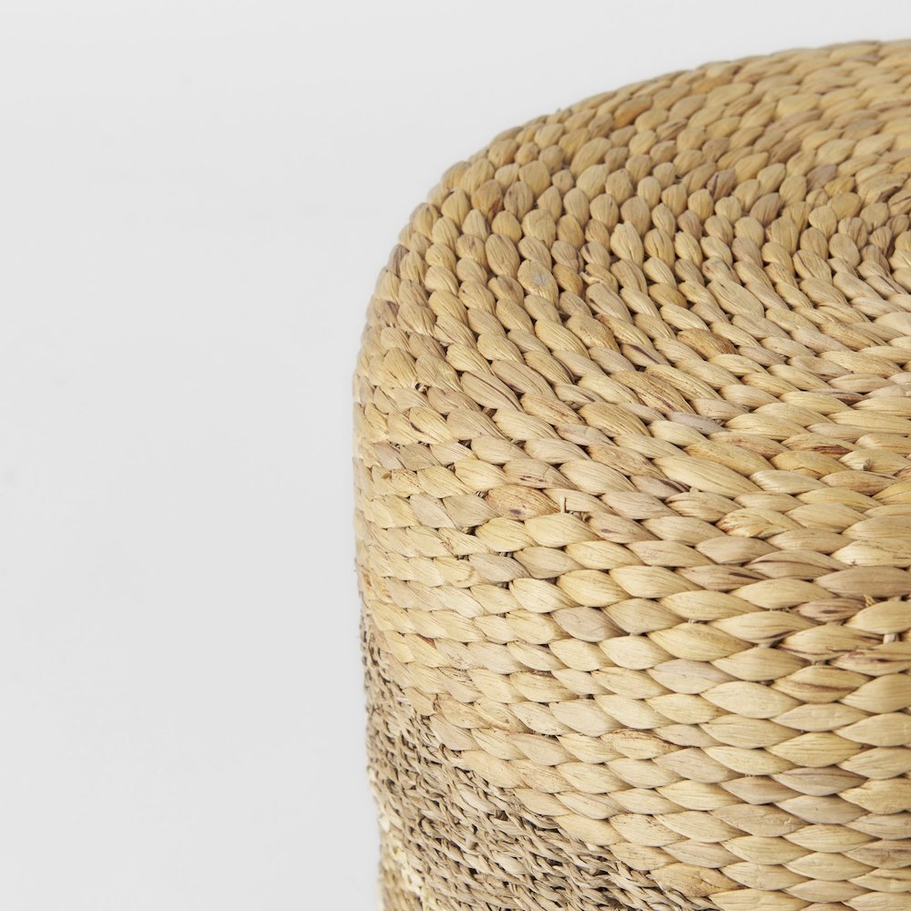 Maya 17.7L x 17.7W x 17.7H Light BrownMedium Brown Stripes Seagrass Round Pouf. Picture 4