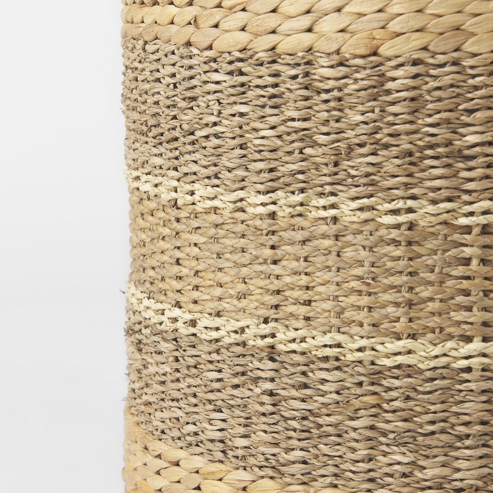 Maya 17.7L x 17.7W x 17.7H Light BrownMedium Brown Stripes Seagrass Round Pouf. Picture 5
