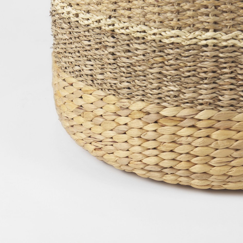 Maya 17.7L x 17.7W x 17.7H Light BrownMedium Brown Stripes Seagrass Round Pouf. Picture 6