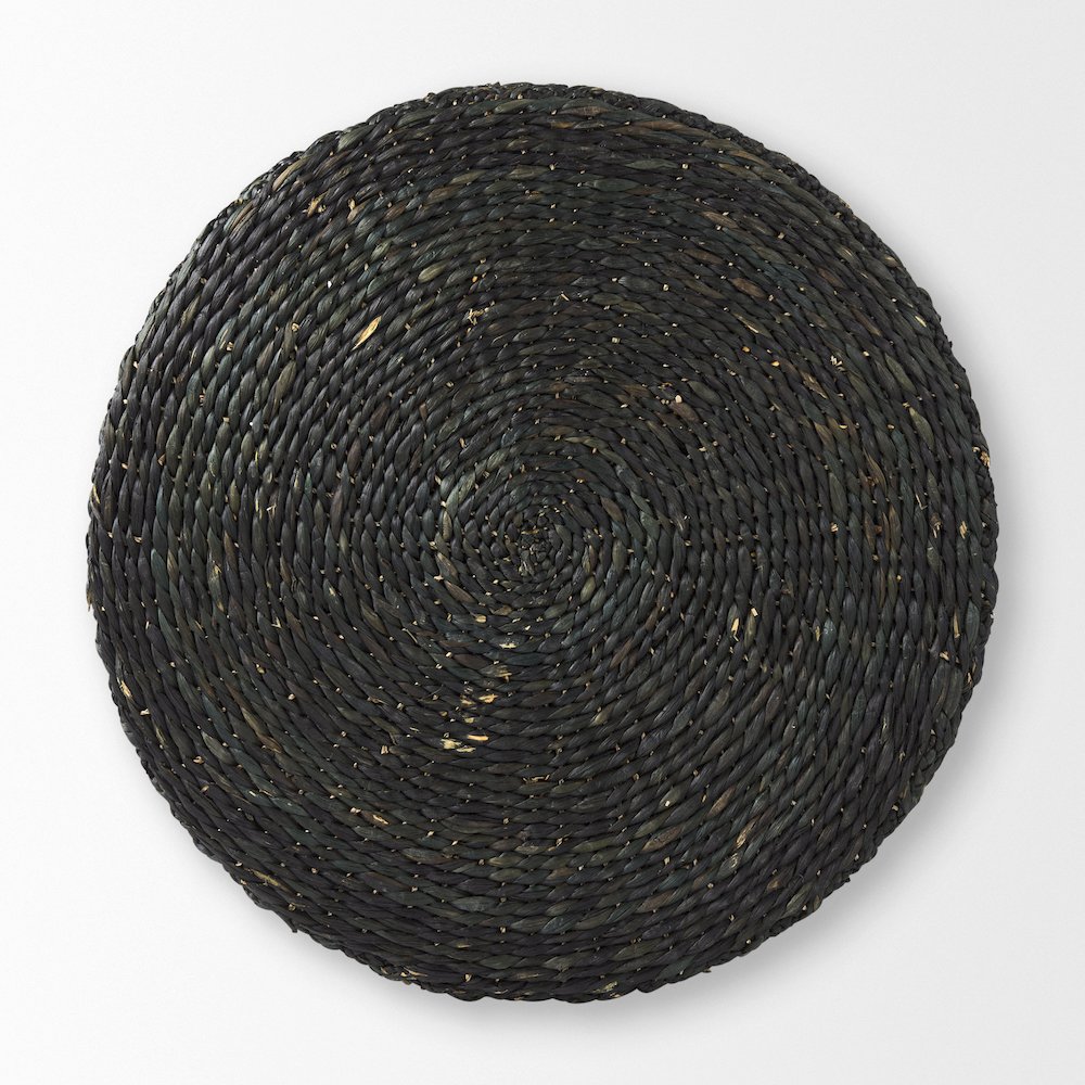 Dina 75L x 75W x 45H Black Cornhusk and Water Hyacinth Round Coffee Table Pouf. Picture 3