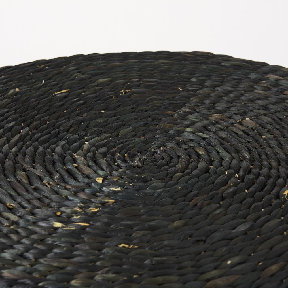 Dina 75L x 75W x 45H Black Cornhusk and Water Hyacinth Round Coffee Table Pouf. Picture 5