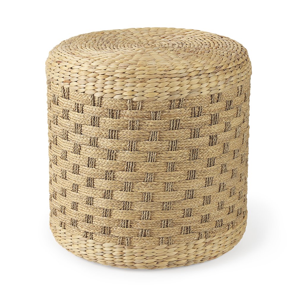 Michelle 17.7L x 17.7W x 17.7H Light Brown Woven Seagrass Round Pouf. Picture 1