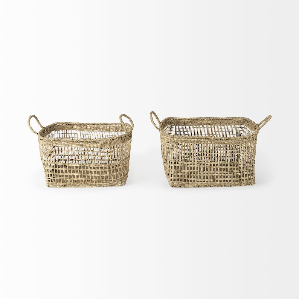 Set Of 2) Medium Brown Seagrass Rectangular Basket Handles. Picture 2