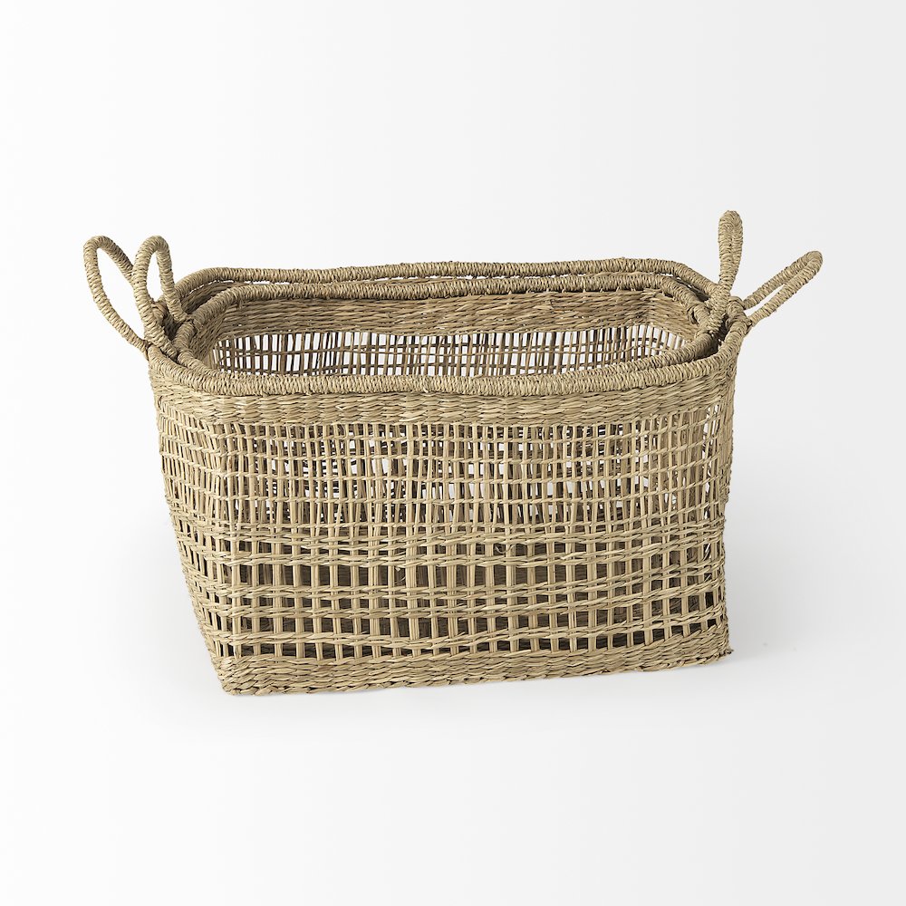 Set Of 2) Medium Brown Seagrass Rectangular Basket Handles. Picture 4
