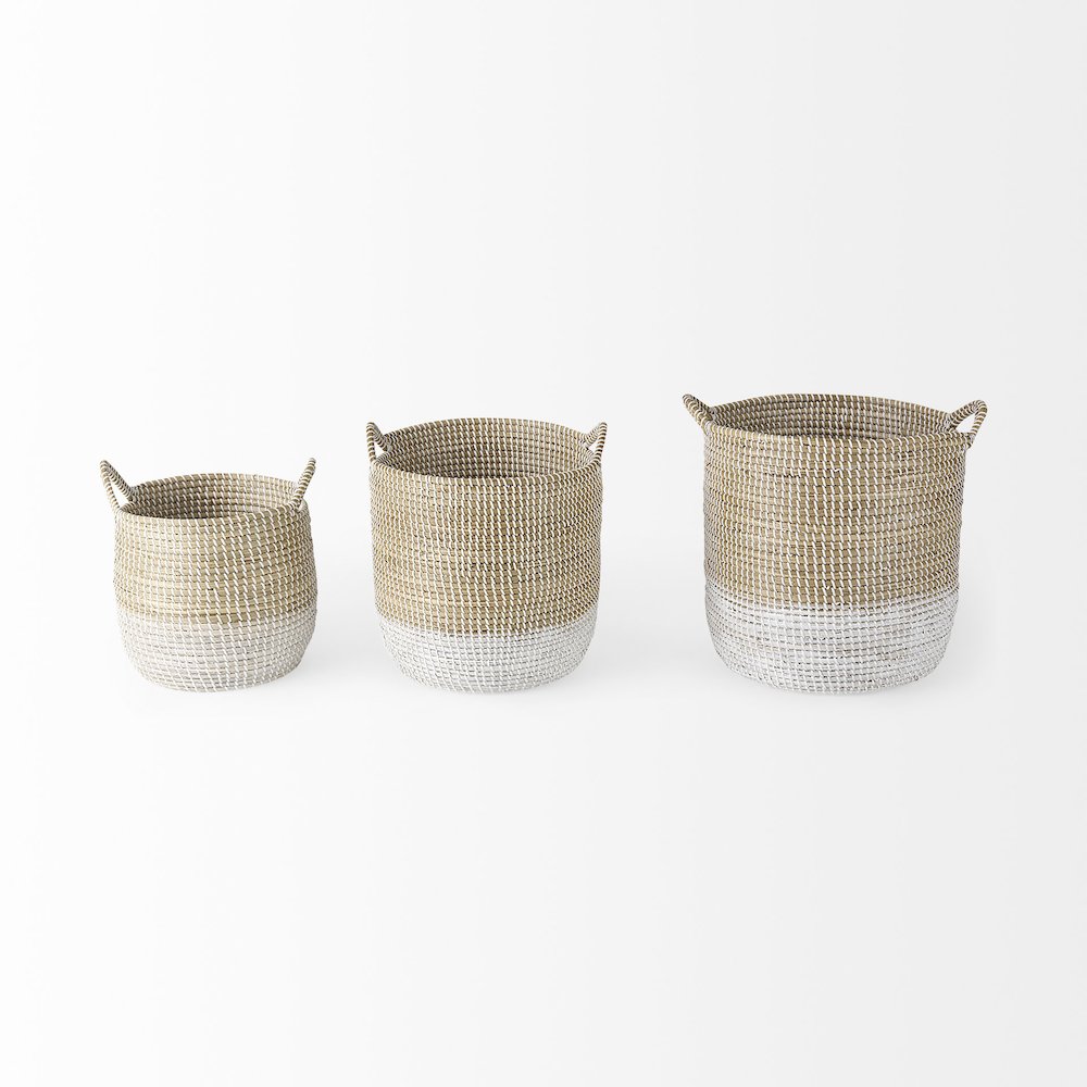 (Set Of 3) Light Brownwhite Dipped Seagrass Round Basket Handles. Picture 2