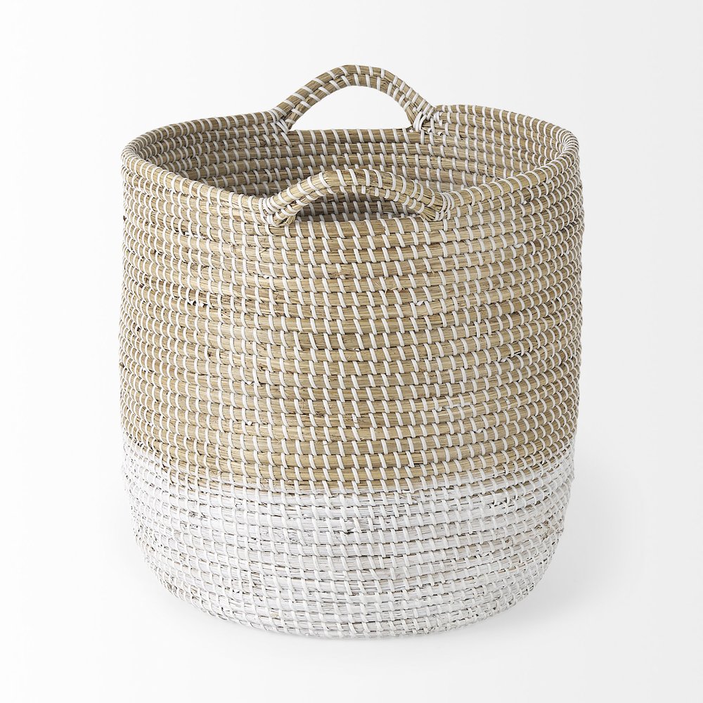 (Set Of 3) Light Brownwhite Dipped Seagrass Round Basket Handles. Picture 3