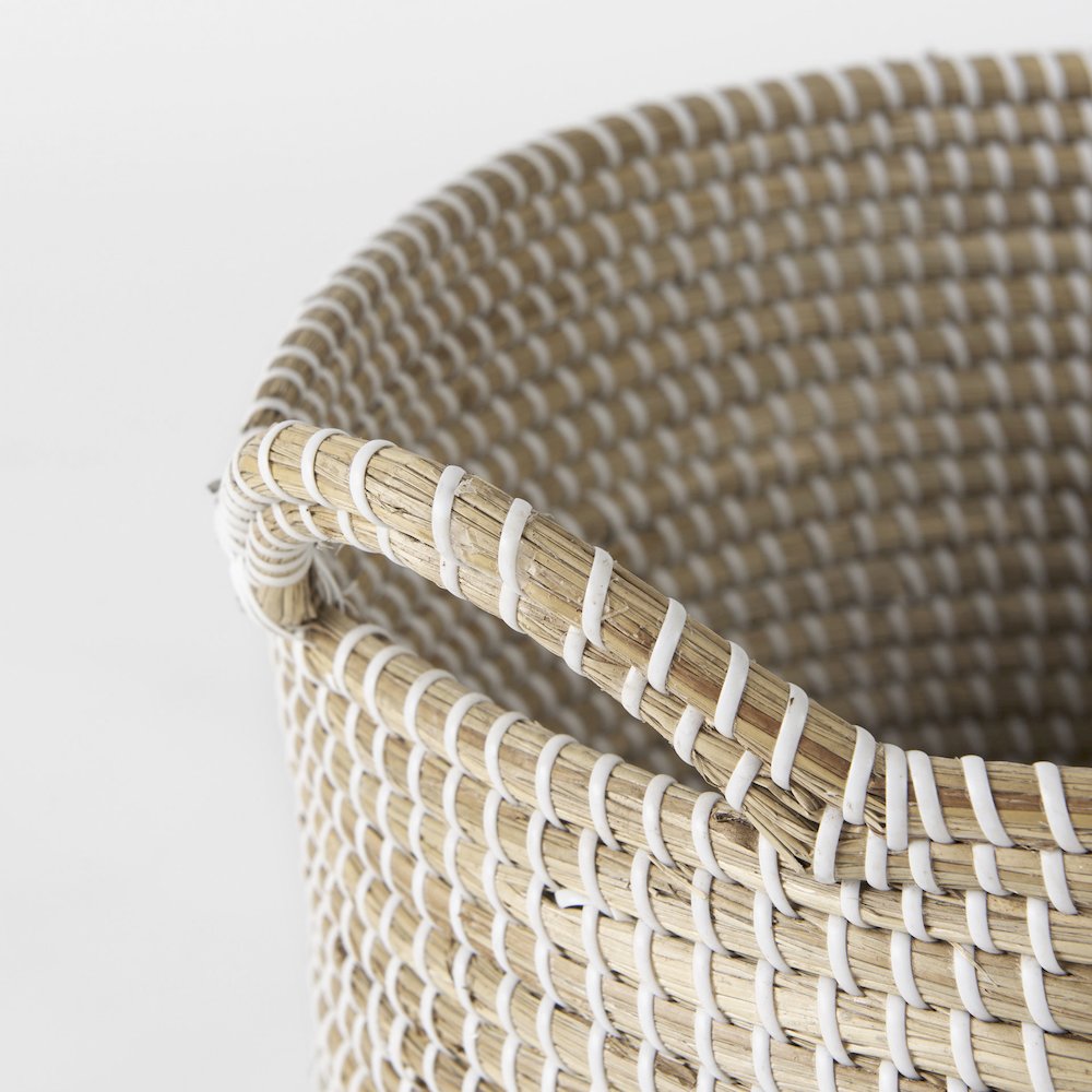(Set Of 3) Light Brownwhite Dipped Seagrass Round Basket Handles. Picture 4