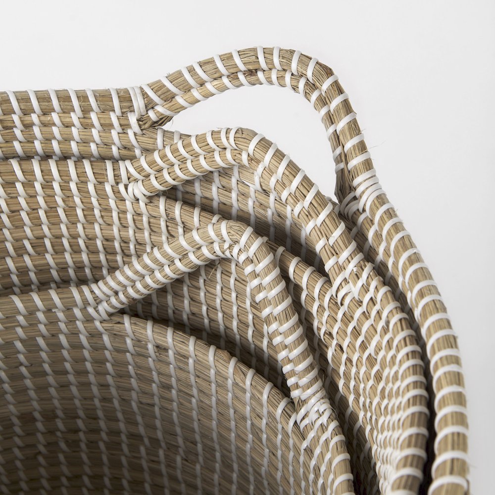 (Set Of 3) Light Brownwhite Dipped Seagrass Round Basket Handles. Picture 5