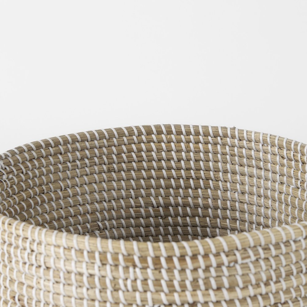 (Set Of 3) Light Brownwhite Dipped Seagrass Round Basket Handles. Picture 6