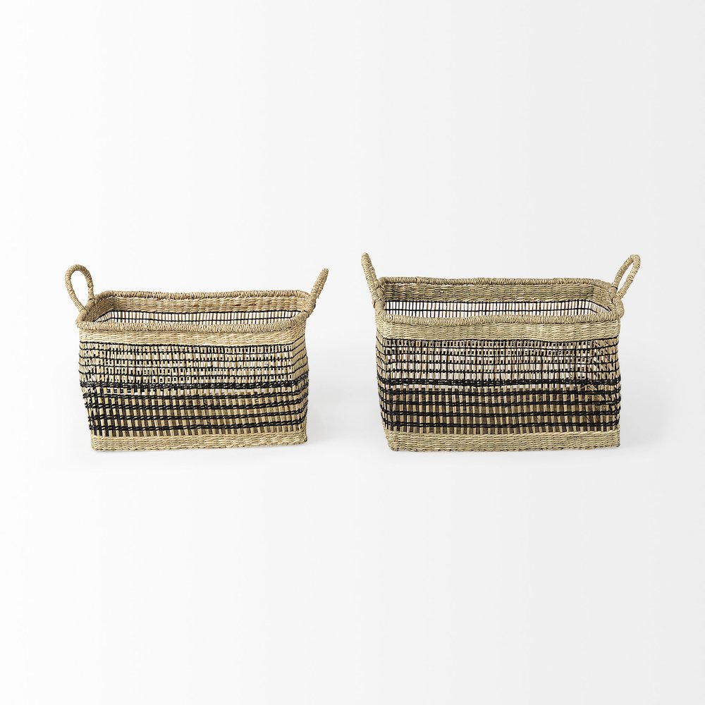 Set Of 2 Light Brown Seagrass Rectangular Basket With Handles. Picture 2