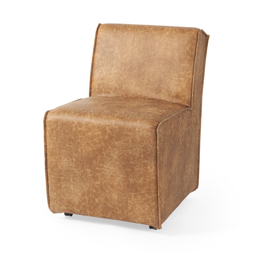 19.8L X 26.3W X 31.8H Cognac Brown Faux Leather Dining Chair. Picture 1