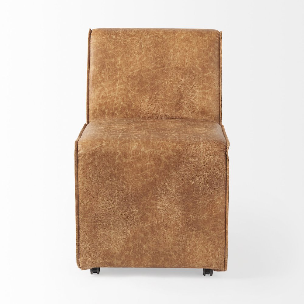 19.8L X 26.3W X 31.8H Cognac Brown Faux Leather Dining Chair. Picture 5