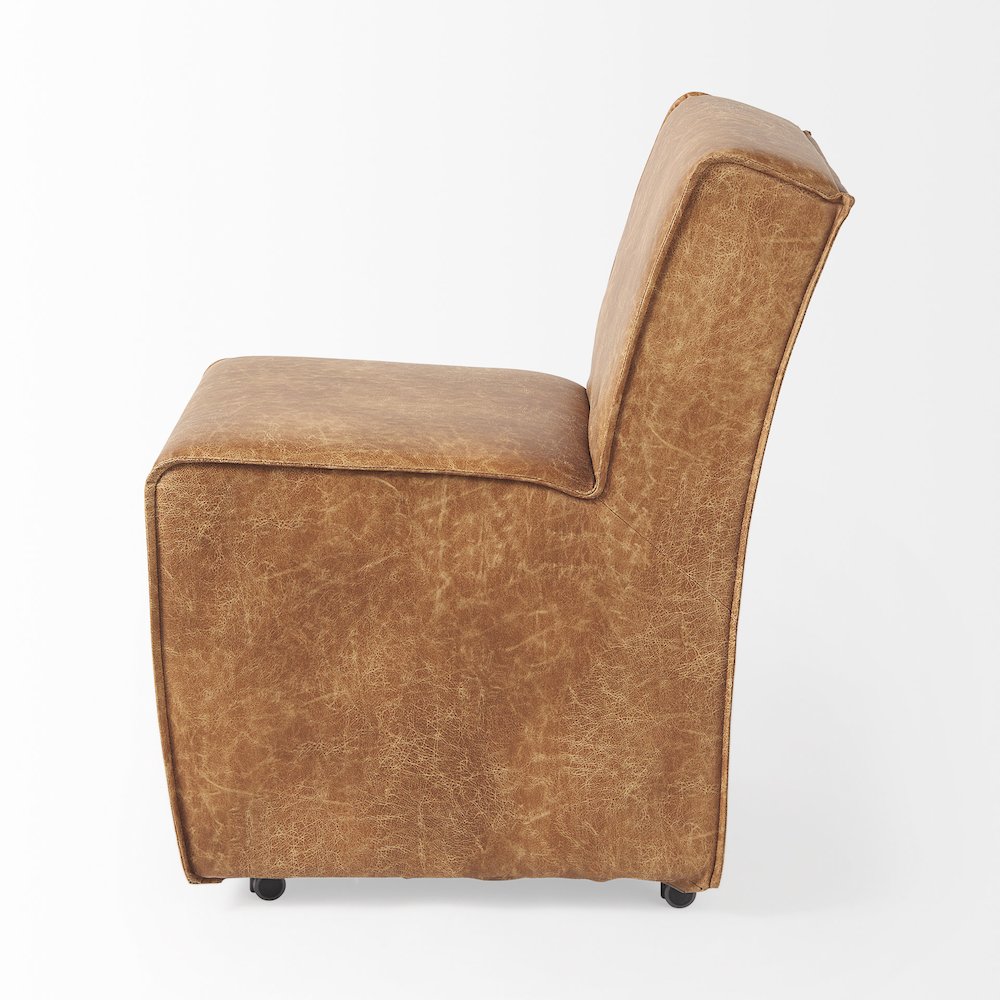 19.8L X 26.3W X 31.8H Cognac Brown Faux Leather Dining Chair. Picture 6