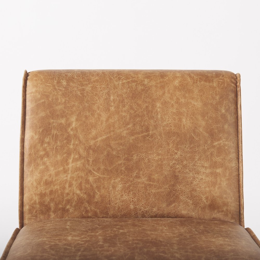 19.8L X 26.3W X 31.8H Cognac Brown Faux Leather Dining Chair. Picture 9