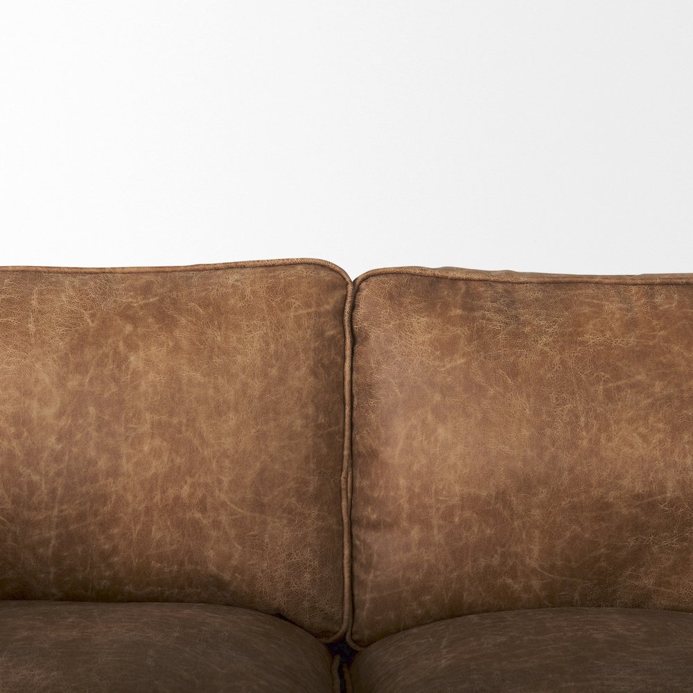 Cognac Brown Faux Leather Three Seater Sofa Medium Brown Wooden Legs. Picture 4