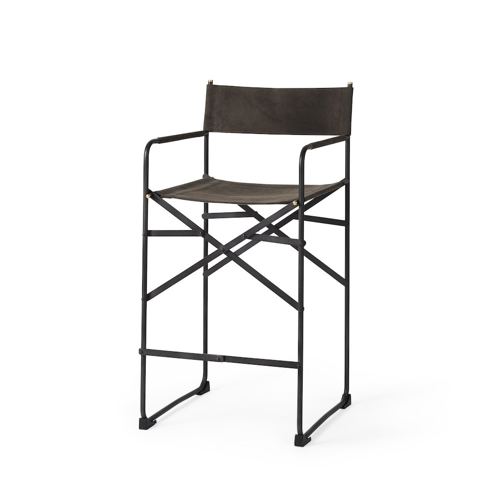 19.3L X 19.3W X 40.2H Brown/Gray Suede Metal Frame Counter Stool. Picture 1