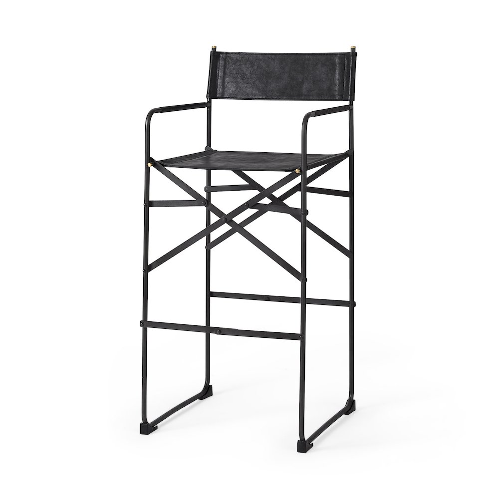 19.3L X 19.3W X 44.1H Black Leather Seatblack Iron Frame Bar Stool. Picture 1