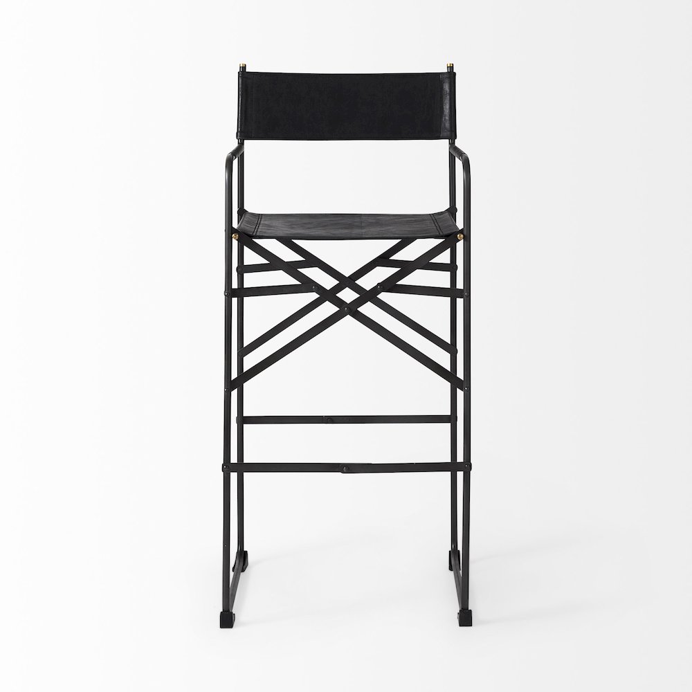 19.3L X 19.3W X 44.1H Black Leather Seatblack Iron Frame Bar Stool. Picture 4