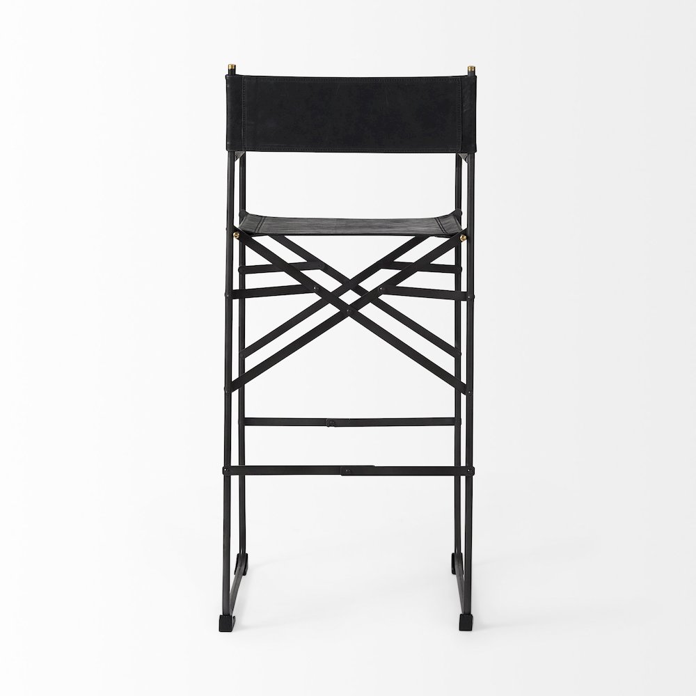 19.3L X 19.3W X 44.1H Black Leather Seatblack Iron Frame Bar Stool. Picture 6