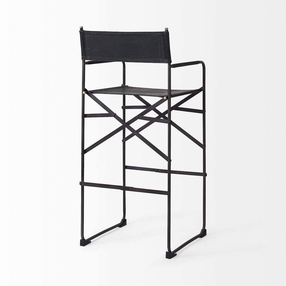 19.3L X 19.3W X 44.1H Black Leather Seatblack Iron Frame Bar Stool. Picture 7