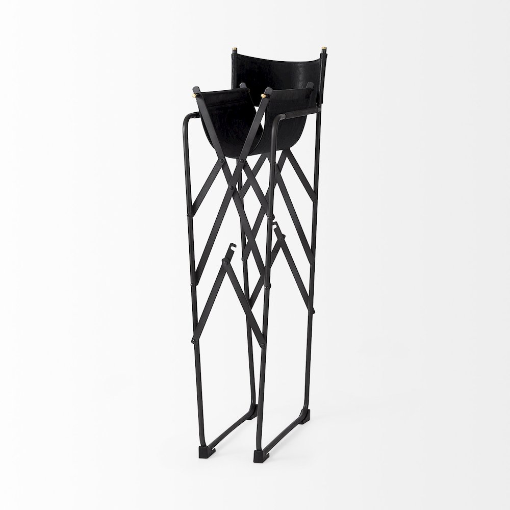 19.3L X 19.3W X 44.1H Black Leather Seatblack Iron Frame Bar Stool. Picture 8