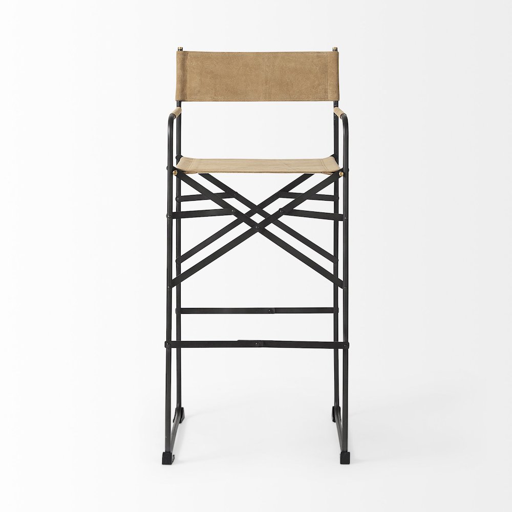 19.3L X 19.3W X 44.1H Brown Leather Seatblack Iron Frame Bar Stool. Picture 6