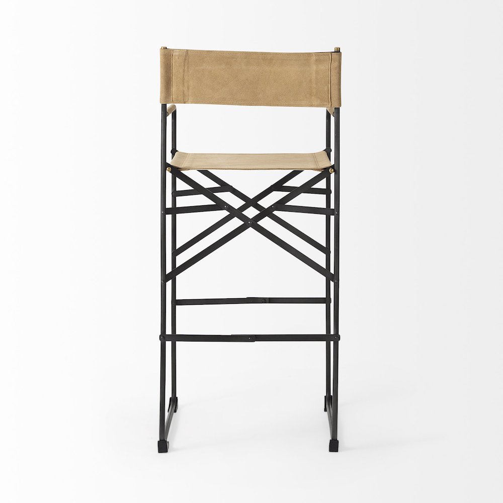 19.3L X 19.3W X 44.1H Brown Leather Seatblack Iron Frame Bar Stool. Picture 8