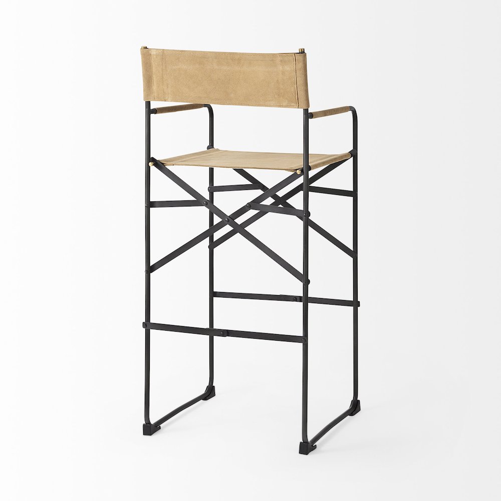 19.3L X 19.3W X 44.1H Brown Leather Seatblack Iron Frame Bar Stool. Picture 9