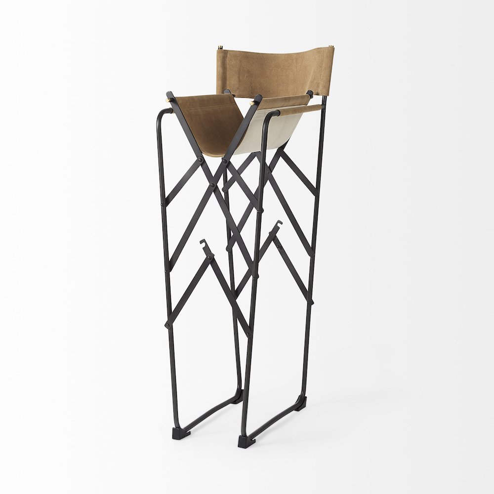 19.3L X 19.3W X 44.1H Brown Leather Seatblack Iron Frame Bar Stool. Picture 10