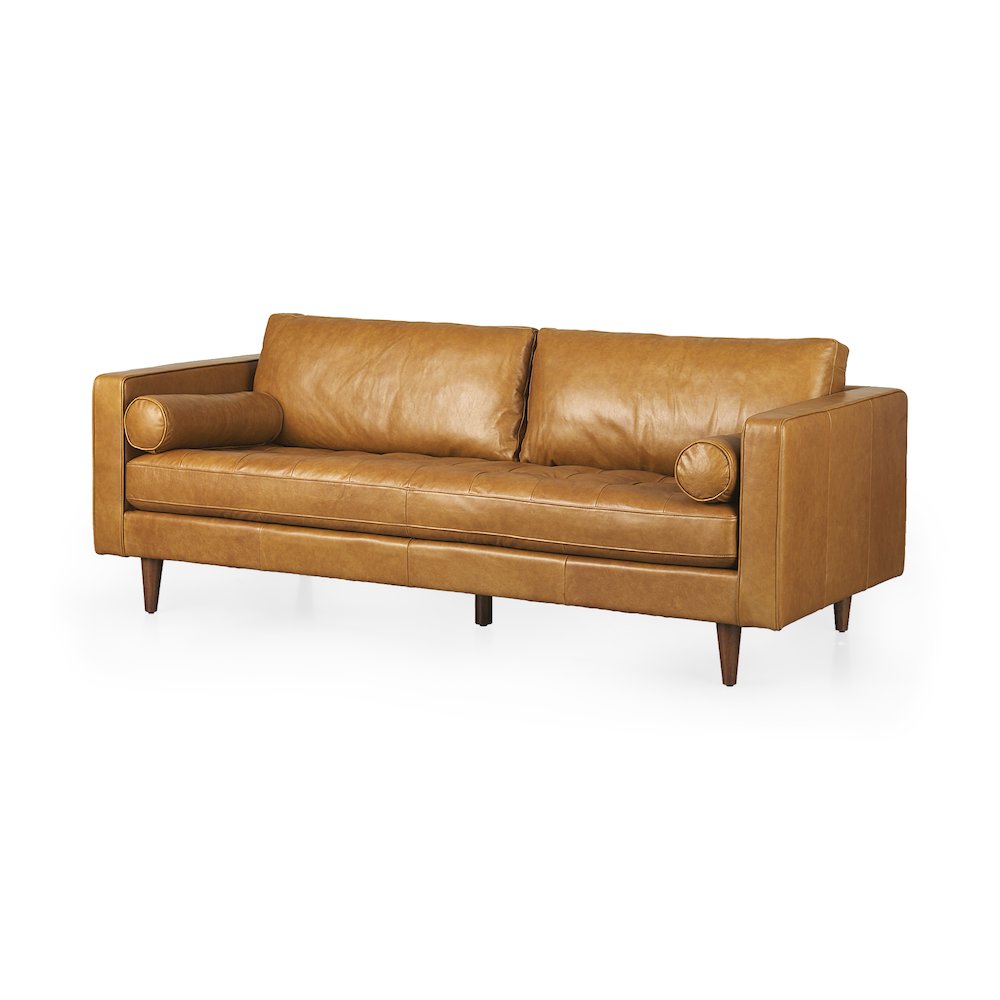 Svend 88.0L x 38.0W x 34.0H Tan Leather Sofa. Picture 1