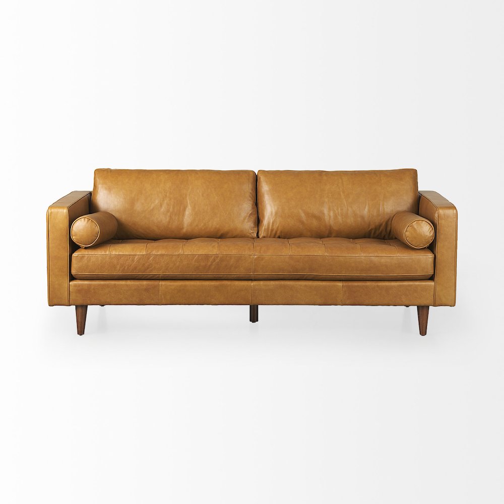 Svend 88.0L x 38.0W x 34.0H Tan Leather Sofa. Picture 14