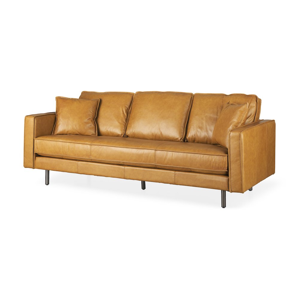 D'Arcy 88.0L x 37.0W x 34.0H Tan Leather Sofa. Picture 1