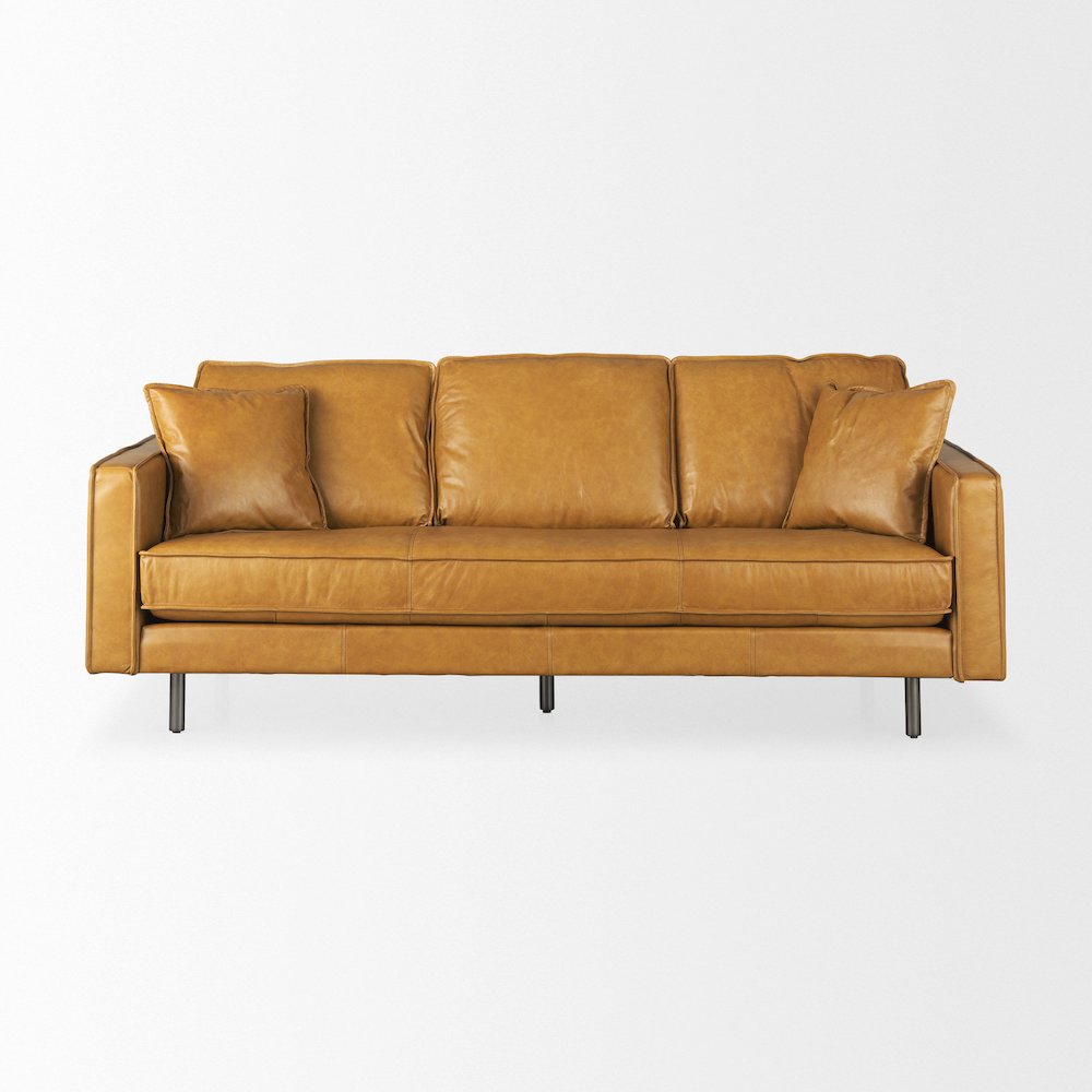 D'Arcy 88.0L x 37.0W x 34.0H Tan Leather Sofa. Picture 8