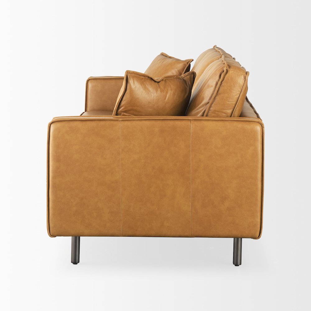 D'Arcy 88.0L x 37.0W x 34.0H Tan Leather Sofa. Picture 9
