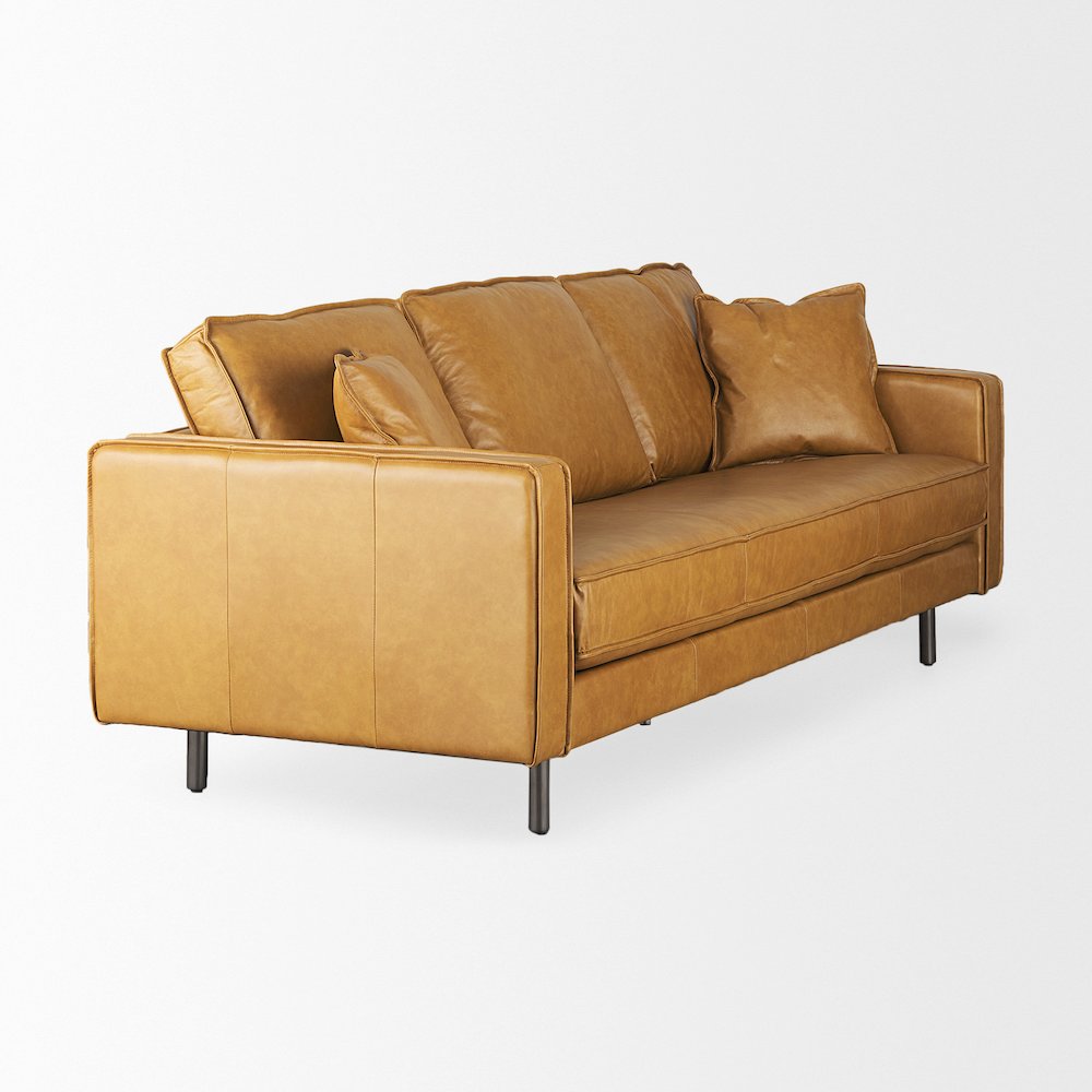 D'Arcy 88.0L x 37.0W x 34.0H Tan Leather Sofa. Picture 12