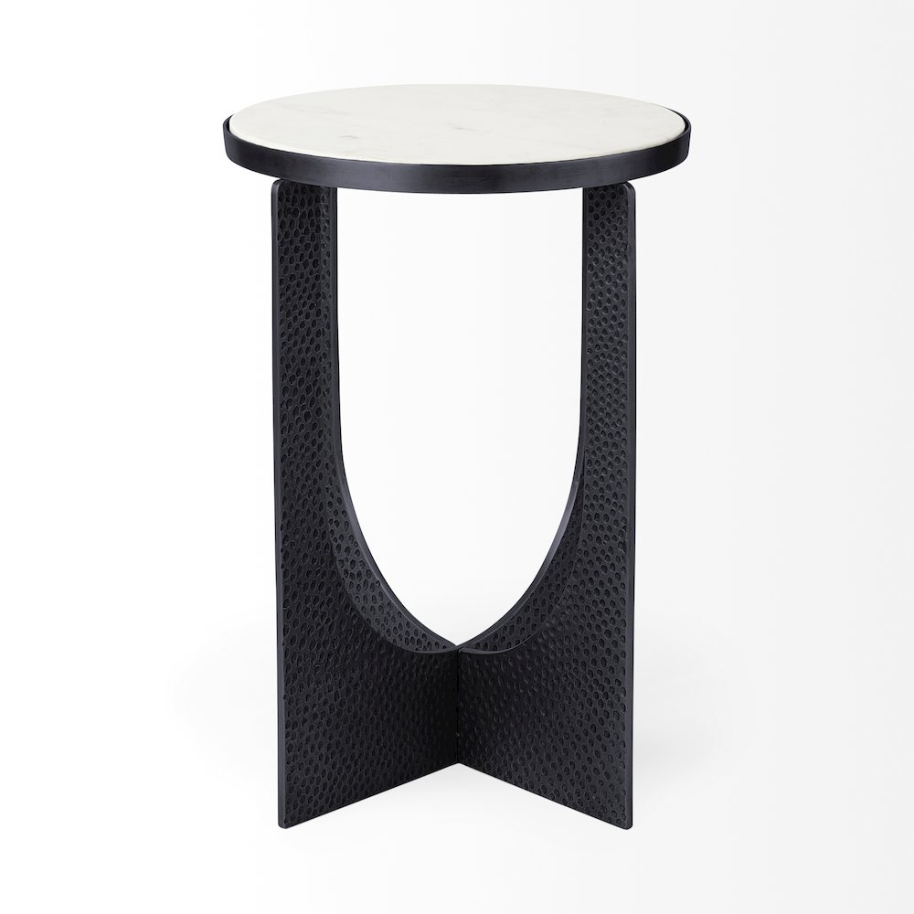 Preston 23"H White Marble Top Matte Black Metal Accent Table. Picture 3