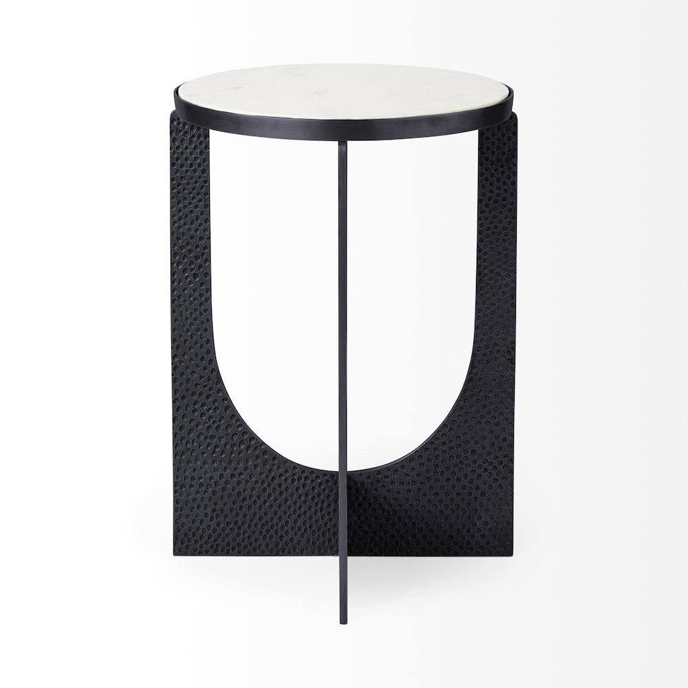 Preston 23"H White Marble Top Matte Black Metal Accent Table. Picture 4