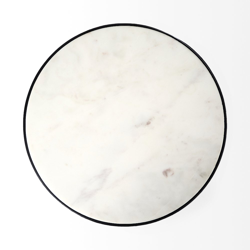 Preston 23"H White Marble Top Matte Black Metal Accent Table. Picture 5