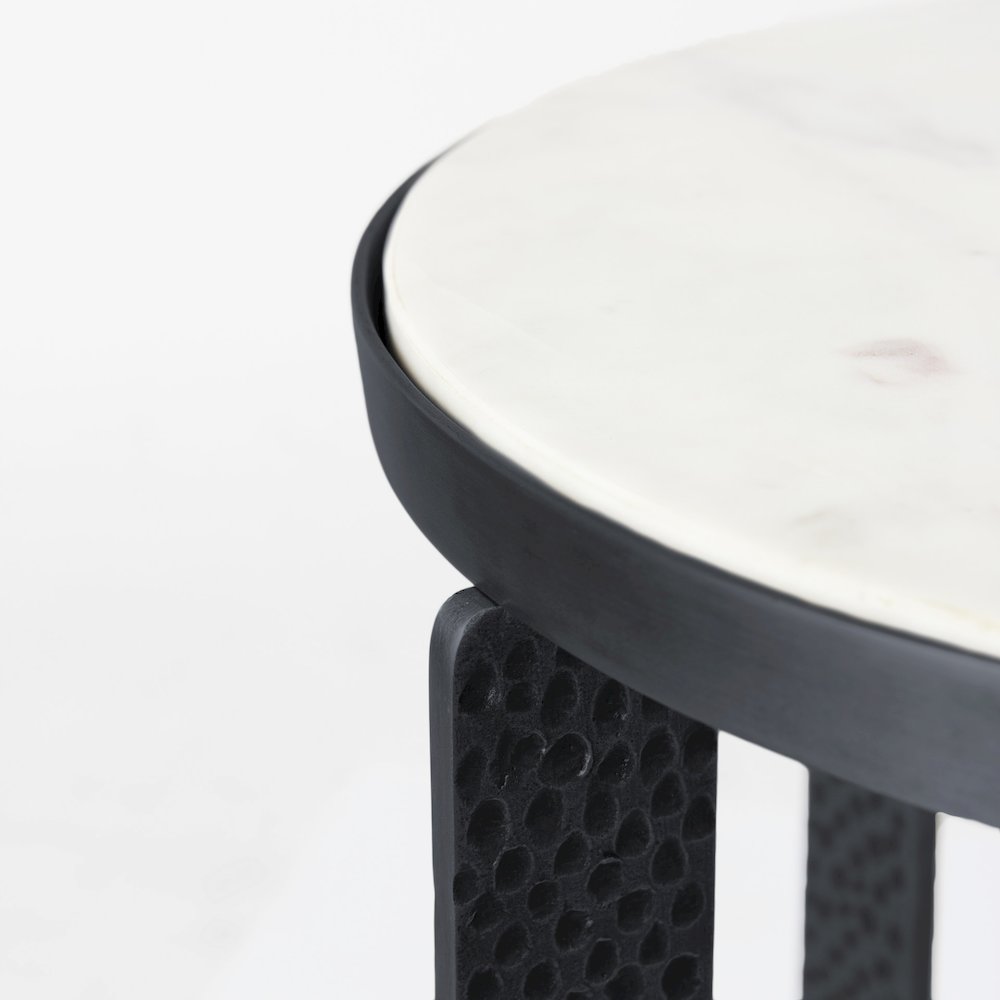 Preston 23"H White Marble Top Matte Black Metal Accent Table. Picture 6