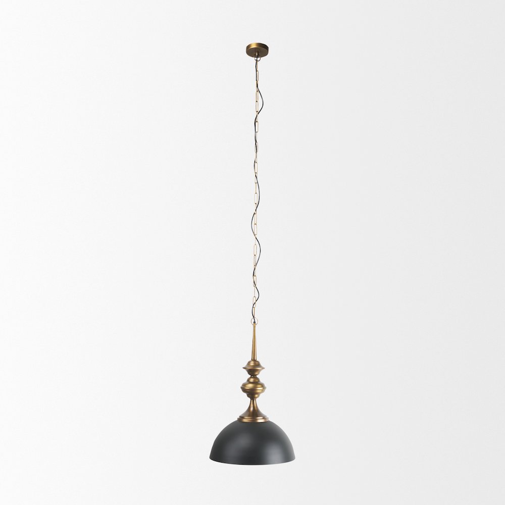 Willson 17.0L x 17.0W x 29.0H Black IronAntique Brass Dome Pendant Light. Picture 2