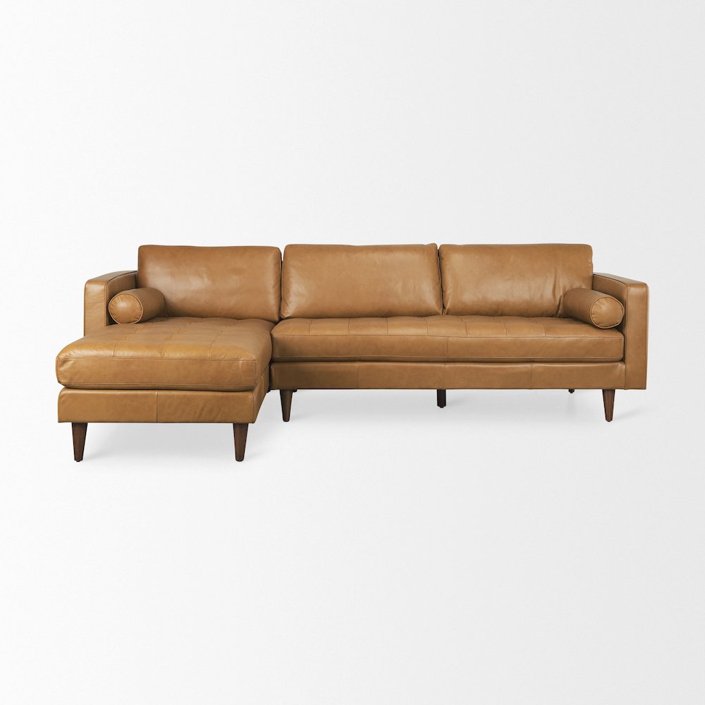 Svend 111.4L x 68.0W x 33.9H Tan Leather Left Chaise Sectional Sofa. Picture 7