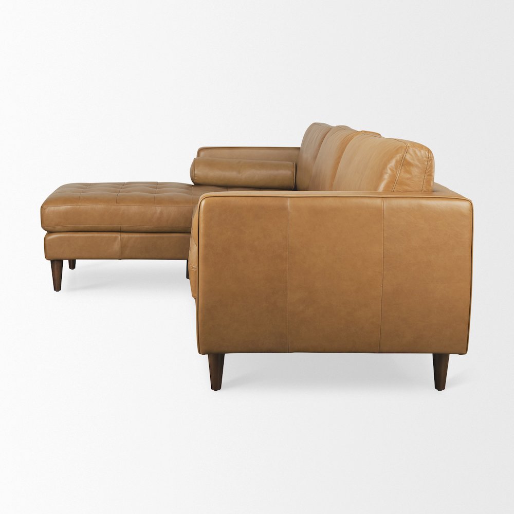 Svend 111.4L x 68.0W x 33.9H Tan Leather Left Chaise Sectional Sofa. Picture 8