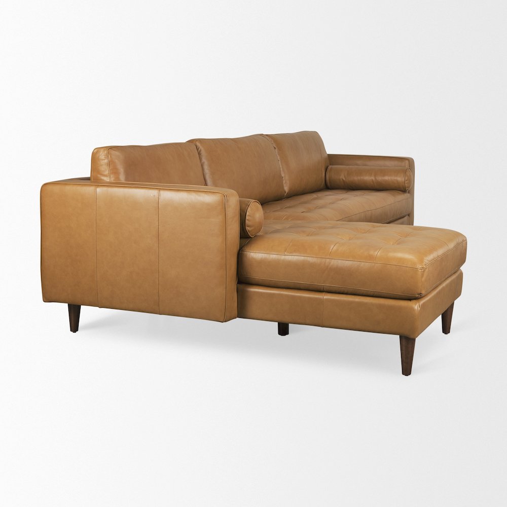 Svend 111.4L x 68.0W x 33.9H Tan Leather Left Chaise Sectional Sofa. Picture 10