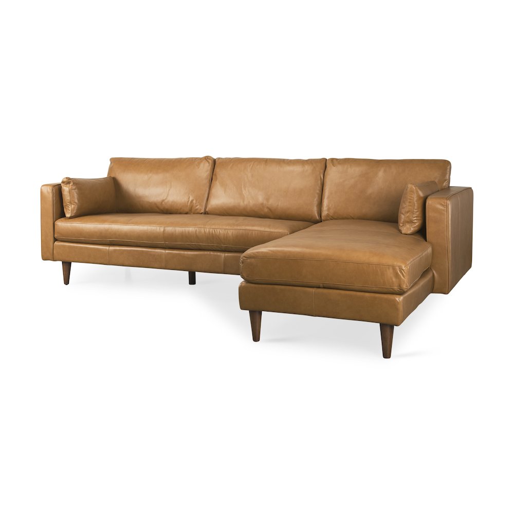 Elton 111.4L x 68.1W x 34.3H Tan Leather Right Chaise Sectional. Picture 1